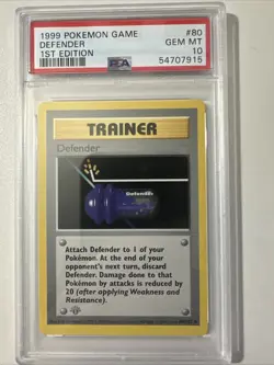 Pokemon PSA 10 1st Edition Defender 080/102 Base Set GRAY STAMP (Shadowless) - Image 1