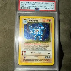 2000 POKEMON CD-ROM STARTER SET #8 MACHAMP-HOLO 1ST ED-COSMOS HOLOFOIL PSA 5 - Image 1