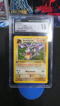 CGC 10 Aerodactyl 1999 Pokemon Fossil 1st Edition Prerelease 1/62 Cosmos Holo - Image 1