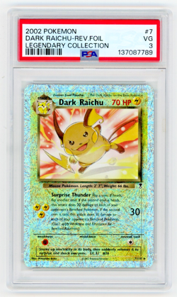 2002 Pokemon Legendary Collection Dark Raichu 7/110 Reverse Foil PSA 3 - Image 1