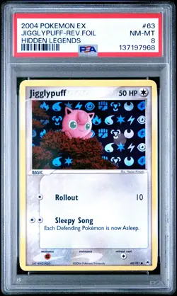2004 POKEMON EX HIDDEN LEGENDS #63 JIGGLYPUFF-REVERSE FOIL PSA 8 - Image 1