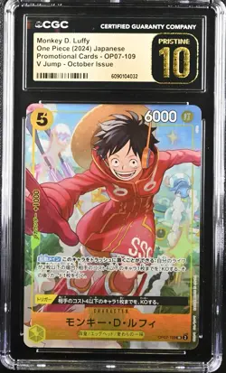 CGC 10 PRISTINE Japanese ONE PIECE 2024 Monkey D. Luffy OP07-109 V Jump MQ - Image 1