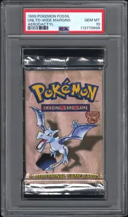 PSA 10 GEM MT 1999 POKEMON FOSSIL UNLIMITED AERODACTYL ART SEALED BOOSTER PACK - Image 1
