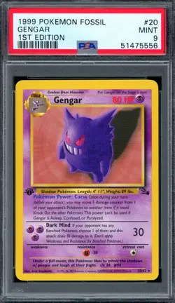 PSA 9 Pokemon 1999 1st Edition Fossil Gengar Rare #20 - Image 1