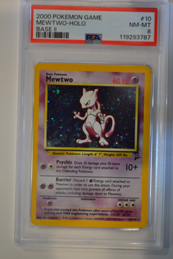Pokemon Mewtwo 10/130 Base Set 2 Holo Rare - PSA 8 FRESH GRADE - Image 1