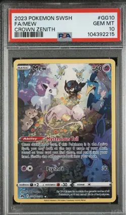 Pokemon TCG Mew GG10/GG70 Crown Zenith: Galarian Gallery Sleepy Mew PSA 10 - Image 1