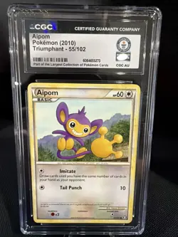Aipom 55/102 Triumphant 2010 Common Pokemon -Guinness World Record Holder CGC AU - Image 1