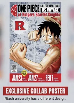 One Piece Monkey.D.Luffy College Basketball Promo Card + Poster In Hand Rutgers - Image 2