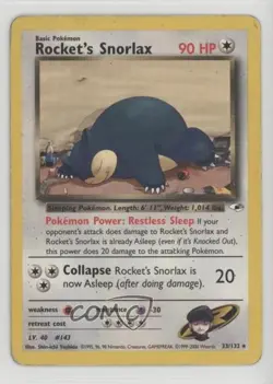 Rocket's Snorlax Pokemon Gym Heroes #33 2000 - Image 1