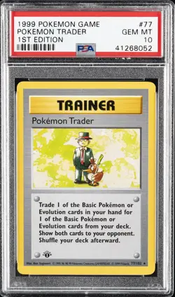 1999 POKEMON BASE SET 1ST EDITION #77 POKEMON TRADER PSA 10 - Image 1
