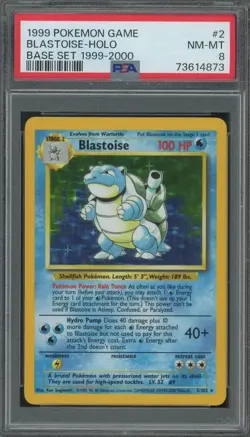 Pokemon Blastoise Base Set Unlimited 1999-2000 Holo Rare #2 PSA 8 - Image 1