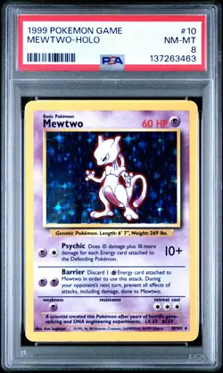 1999 Pokemon Game #010/102 Mewtwo Holo PSA 8 - Image 1