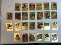 Pokemon Gold Metal Cards Lot Collection Charizard Pikachu VMAX GX Foil Bundle - Image 1
