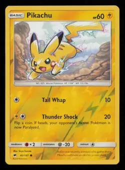 Pikachu 40/147 Pokemon Burning Shadows Common Near Mint Reverse Holo NM - Image 1