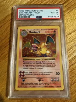 1999 POKEMON BS SHADOWLESS #4 CHARIZARD-HOLO PSA 4 - Very Good-Excellent - Image 1