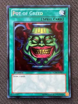 Yugioh Pot of Greed 1st Edition Secret Rare LCJW-EN061 NM - Image 1