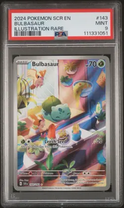 Pokemon TCG Bulbasaur Holo Card Illustration Stellar Crown Rare 143/142 Psa 9 - Image 1