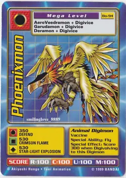 DIGIMON DIGI-BATTLE BOOSTER SERIES 2 NON-FOIL RARE CARD - Bo-94 PHOENIXMON NM - Image 1