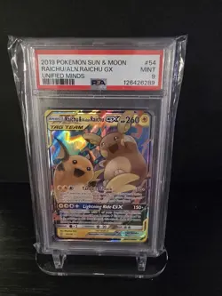 PSA 10 2019 POKEMON SUN & MOON UNIFIED MINDSRAICHU & ALOLAN RAICHU GX 54 - Image 1