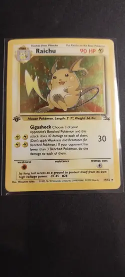 1999 Pokemon 1st Edition Raichu 14/62 Fossil Hollow Rare WOTC Lp - Image 1