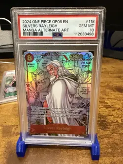 One Piece CCG Silvers Rayleigh Alternate Art Manga OP08-118 PSA 10 English - Image 1