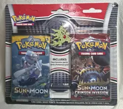 ✅ Pokemon TCG Sun Moon + Crimson Invasion Booster Blister 2x Pack Tyranitar Pin - Image 1