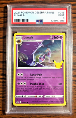 Lunala Holo Rare #015 - PSA MINT 9 - 2021 SWSH Celebrations - Pokemon TCG - Image 1