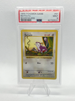1999 Rattata 1st Edition Shadowless 61 PSA 9 Base Set Pokemon Graded Card - Image 1