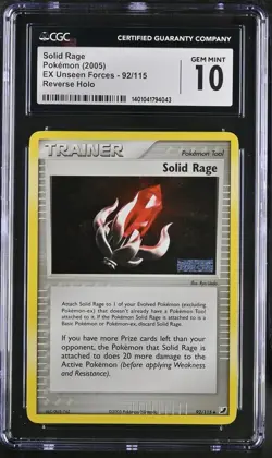 Pokemon Solid Rage 92/115 Reverse Holo EX Unseen Forces - CGC 10 - Image 1