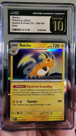 POP 1 Raichu Holo Pokemon Scarlet & Violet 151 CGC Pristine 10 026/165 - Image 1