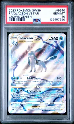 2023 POKEMON SWORD & SHIELD CROWN ZENITH #GG40 FULL ART/GLACEON VSTAR PSA 10 - Image 1