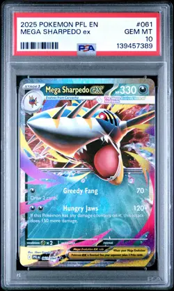 2025 POKEMON PFL EN-PHANTASMAL FLAMES #061 MEGA SHARPEDO EX PSA 10 - Image 1