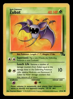 Zubat 57/62 Common Fossil WOTC Pokemon LP - Image 1