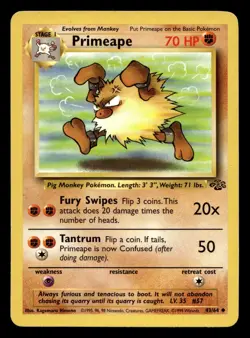 Primeape 43/64 Uncommon Jungle WOTC Pokemon MP - Image 1
