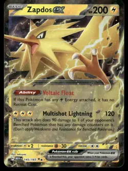 Pokemon Cards Zapdos ex 145/165 151 Double Rare NM - Image 1