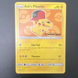 Pokemon Ash's Pikachu SM110 Sm Promo Regular 70HP Iron Tail Thunder 2017 TCG - Image 1