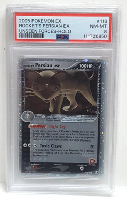 English Pokemon EX Unseen Forces Rocket's Persian EX 116/115 Holo PSA 8 - Image 1