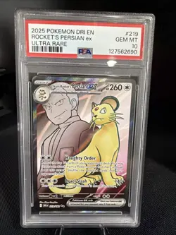 2025 POKEMON DRI EN-DESTINED RIVALS ULTRA RARE TEAM ROCKET'S PERSIAN EX PSA 10 - Image 1