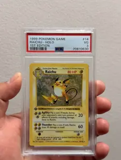Pokemon TCG 1st Edition Raichu Base Set Holo Shadowless Rare Card 14/102 Vintage - Image 1