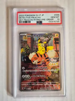 PSA 10 GEM MINT Detective Pikachu 098/SV-P HOLO Promo Japanese Pokemon Card 294 - Image 1