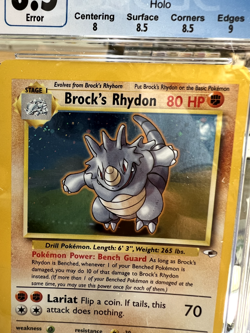 2000 POKEMON GYM HEROES BROCK'S RYHDON UNLIMITED CGC 8.5 NM DOUBLE ERROR SEE - Image 2