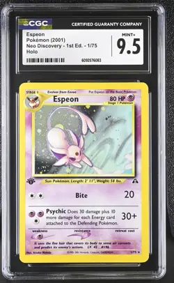 CGC 9.5 MINT+ Espeon Neo Discovery 1st Edition 1/75 Holo Pokemon Card - Image 1