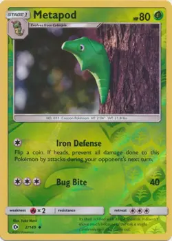 Metapod 2/149 Reverse Holo Sun & Moon Pokemon Card NM - Image 1