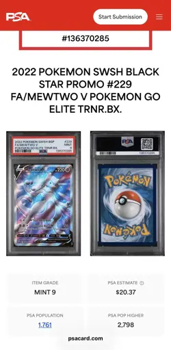 PSA 9 Mewtwo V Black Star Promo SWSH229 - English Pokemon Go ETB - Image 3