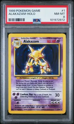 1999 POKEMON BASE SET UNLIMITED #1 ALAKAZAM-HOLO PSA 8 - Image 1