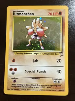 Hitmonchan 8/130 Holo Rare Pokemon TCG Base Set 2 MP - Image 1