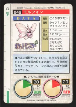 Venomoth 049 Japanese Green Front Pokemon Carddass Pocket Monster Red - Image 2