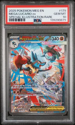 2025 POKEMON MEGA EVOLUTION SPECIAL ILLUSTRATION RARE MEGA LUCARIO EX PSA 10 - Image 1