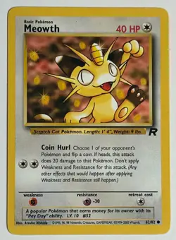 Meowth 62/82 Team Rocket Set 2000 WOTC Pokemon Card NM Vintage - Image 1