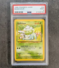 PSA 9 MINT 1999 BASE SET POKEMON BULBASAUR 44/102 #44 WOTC TCG GRADED CARD - Image 1